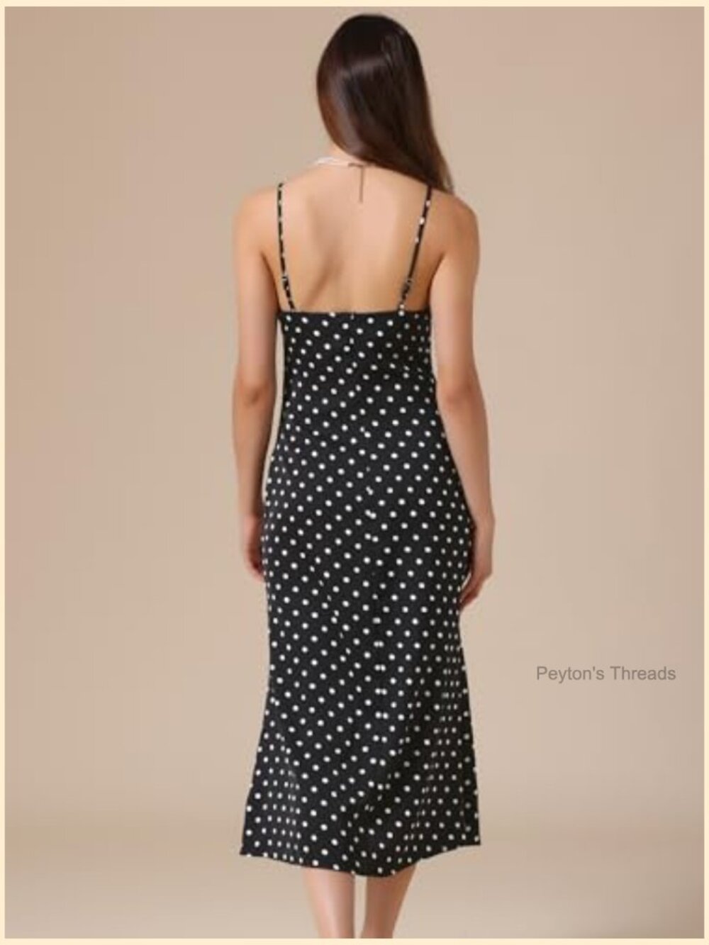 Sleeveless V Neck Polka Dot Midi Dress with Lace Trim - Picture 2 of 5